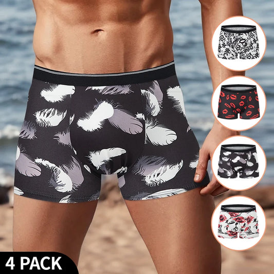 4 Pieces European and American Size MEN'S FASHION Printed Boxer