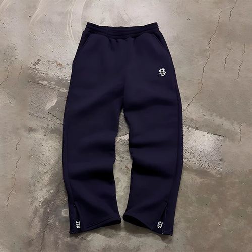 Autumn Drawstring Zipper Sweatpants Solid Color Casual High Street
