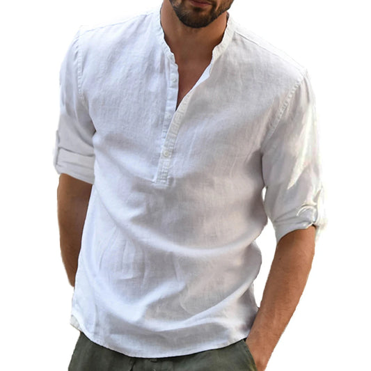 KB New Men's Casual Blouse Cotton Linen Shirt Loose Tops Long Sleeve