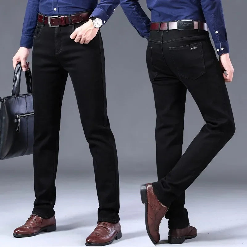 2025 New Business Casual Trousers Grey Fleece Men Clothes Black Blue