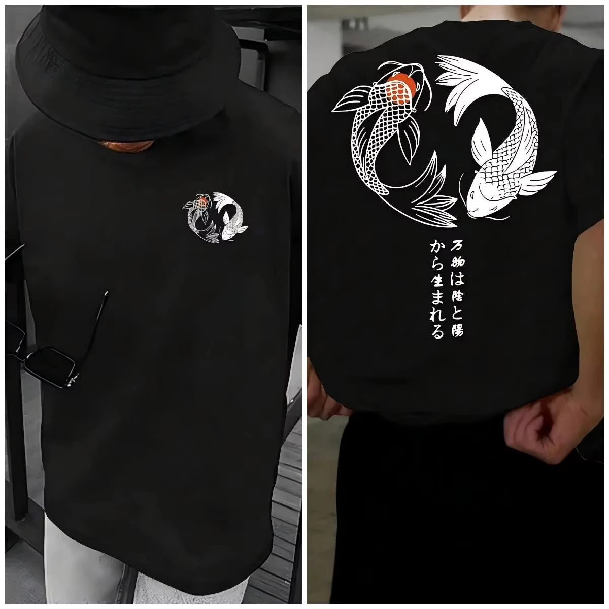 Koi Harajuku Japanese Pattern 100% Pure Cotton Men's T-shirt Summer