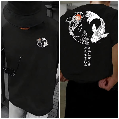 Koi Harajuku Japanese Pattern 100% Pure Cotton Men's T-shirt Summer