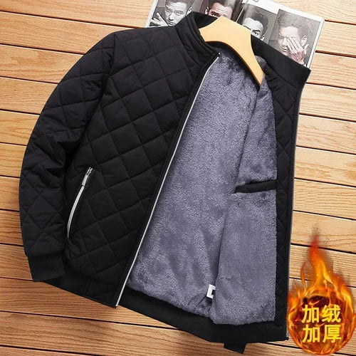 2024 Men's Thick Warm Bomber Jacket Coats Autumn Winter Fleece Lined