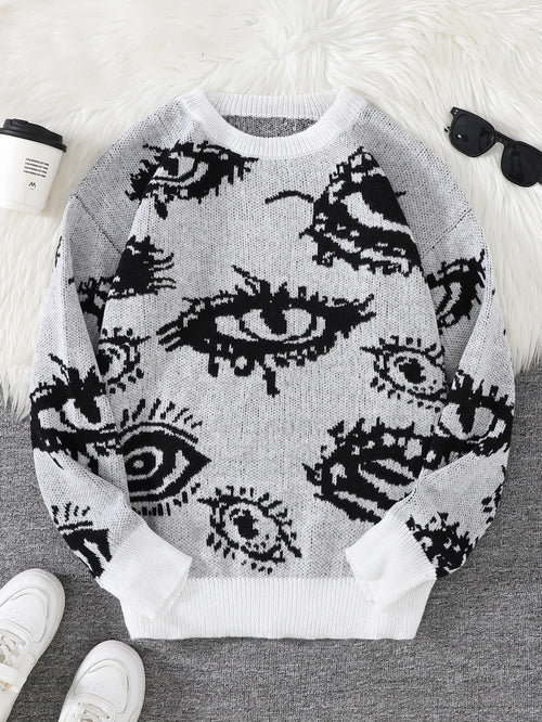 New Popular Autumn and Winter Abstract Eye Jacquard Pattern Pullover
