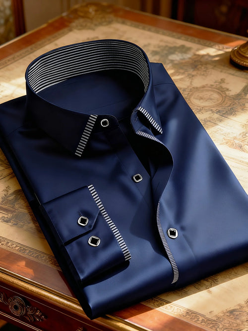 2025 New Men Patchwork Shirt Fashion Dress Tuxedo Long Sleeve Smart