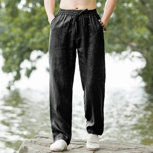 New Men's Beach Pants Joggers Fashion Cotton Linen Sweatpants Casual