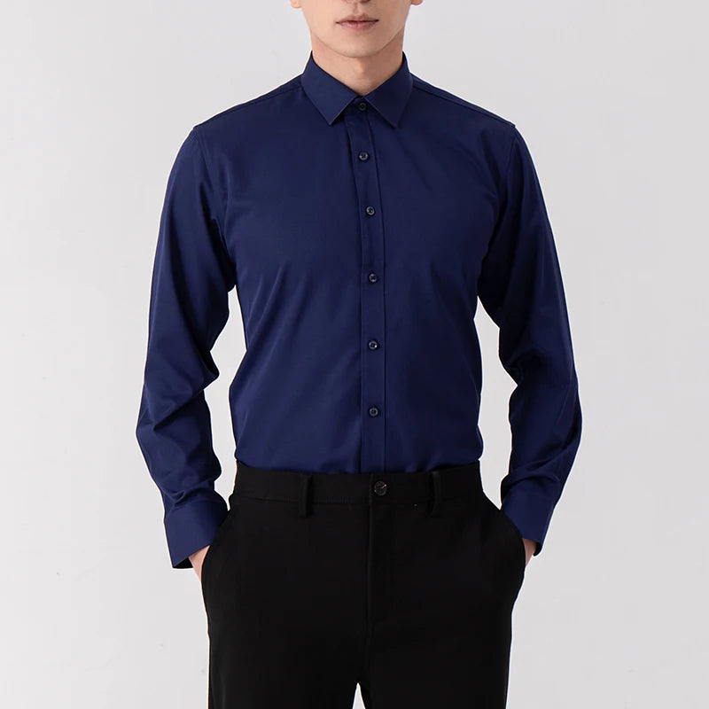 New Men's Solid Color Business Shirt Formal Fashion Thin Classic Basic