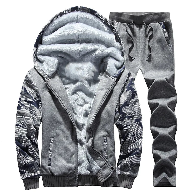 Men's autumn and winter sports set hooded casual cardigan jacket