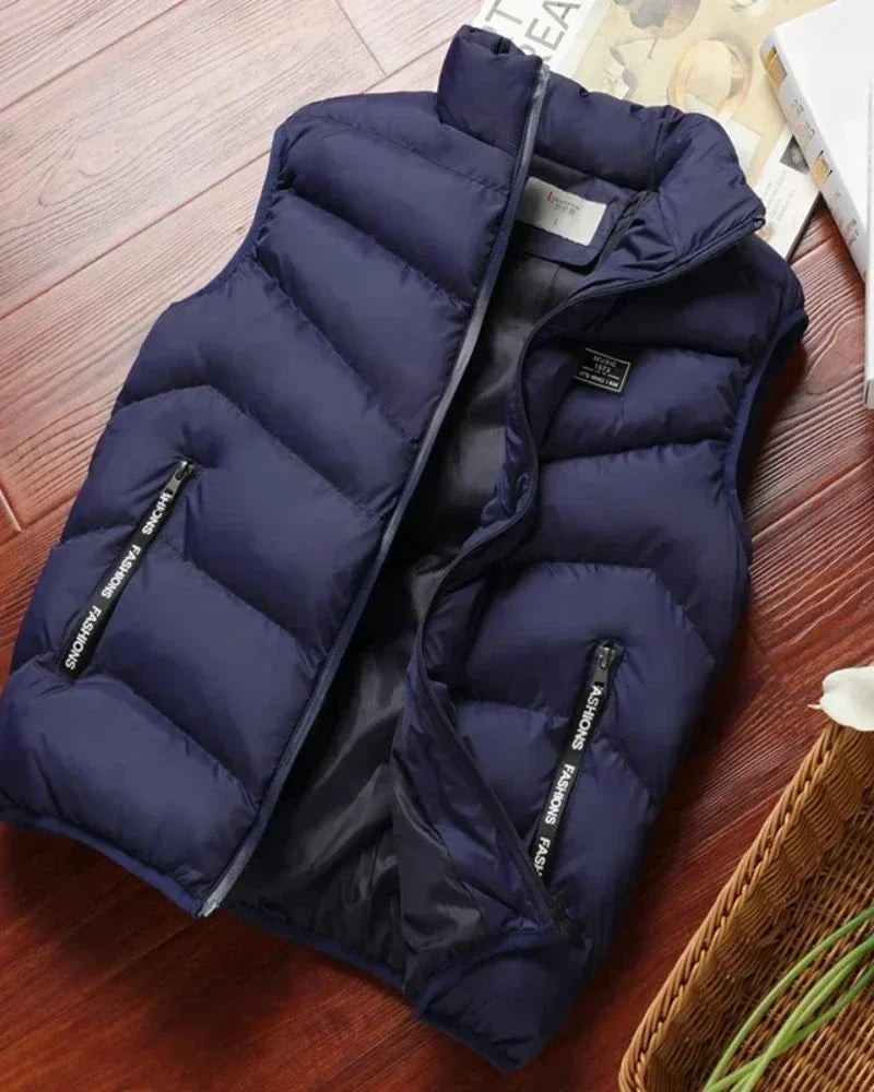 2024 New Puffer Sleeveless Coats Mens Solid Color Down Jacket Winter