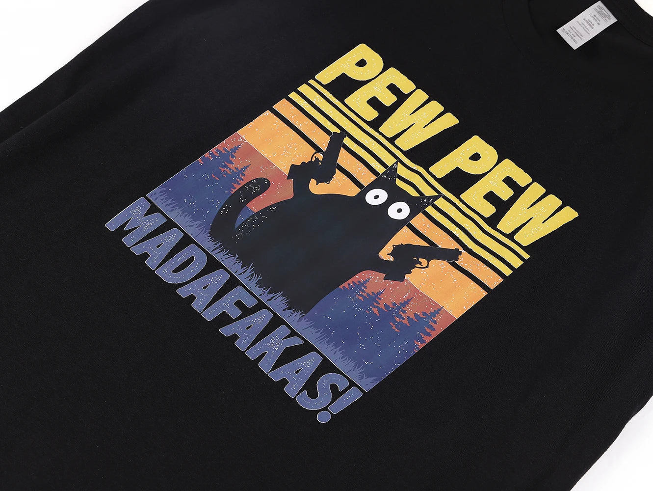 Pew Pew Madafakas Tshirt Men Short Sleeve Novelty Funny Cat T Shirt