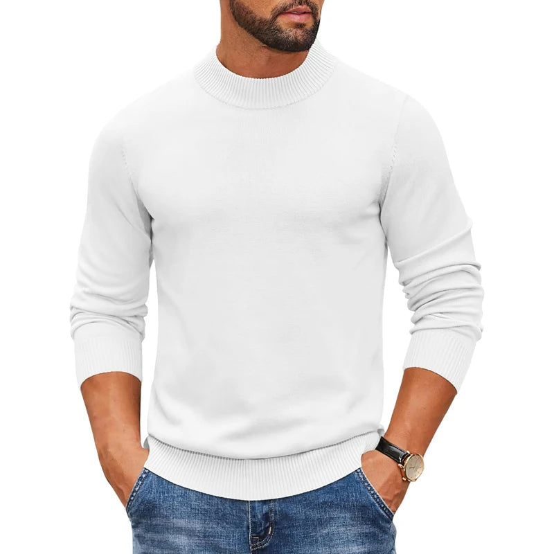 Men's Mock Turtleneck Ribbed Knit Pullover Sweater Casual Heavyweight