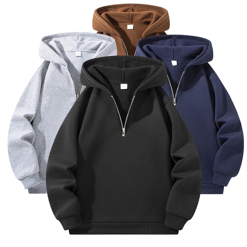Men's Half Zipper Hooded Hoodies New Solid Color Long Sleeve
