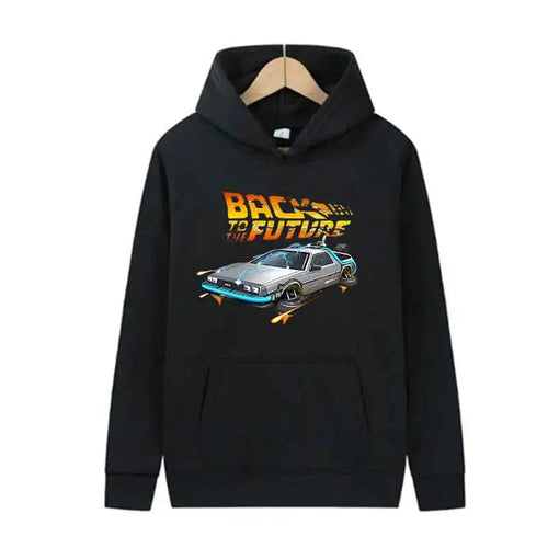 Back To The Future Retro DeLorean Car Print Hoodie Long Sleeve Tops