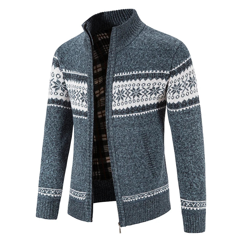 Winter Men's Fleece Cardigan Christmas Knit Sweater Coat Business