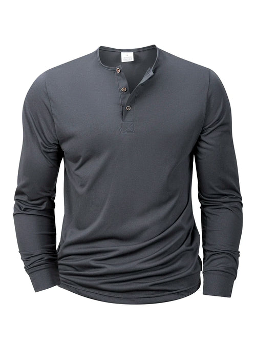 Henley Neck T-Shirt Men Basic Breathable Men's Long Sleeve Tops Tee