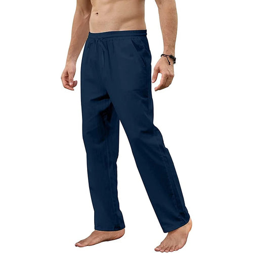 Men's Cotton Linen Pants Loose Breathable Casual Solid Color Long