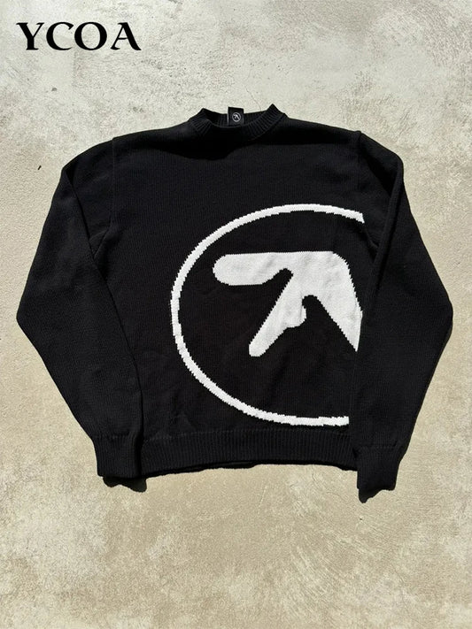 Men's Sweater Y2K Aphex Twin Knit Oversized Pullovers Gothic Jumper
