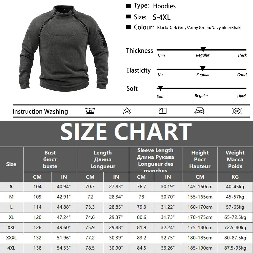Men's Tactical Hoodies Military Outdoor Pullover Long Sleeve Zippers