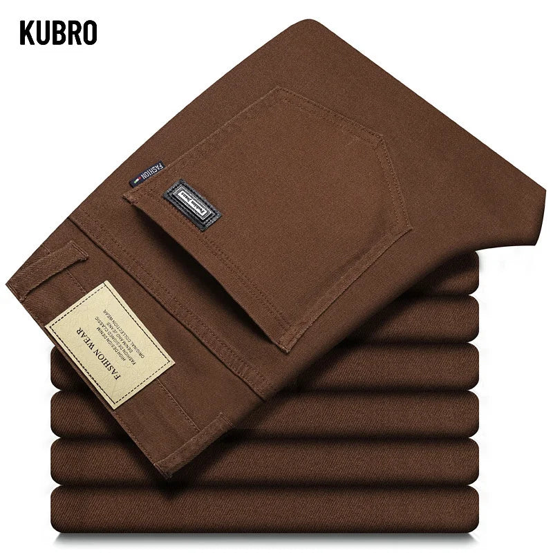 Fashion Loose Straight Business Casual Stretch Denim Pants Male Brand