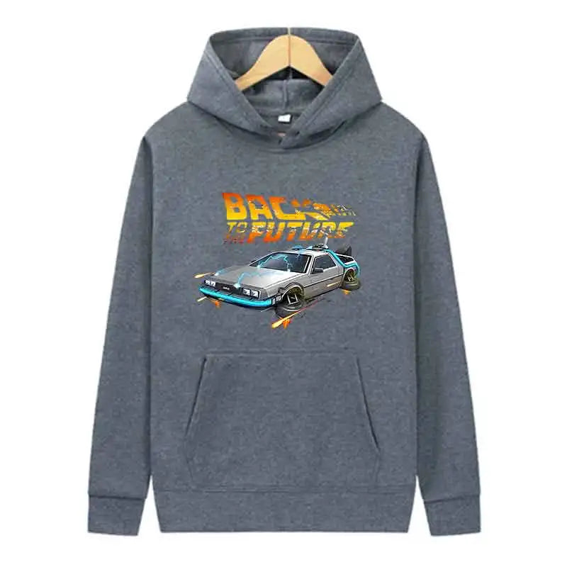 Back To The Future Retro DeLorean Car Print Hoodie Long Sleeve Tops