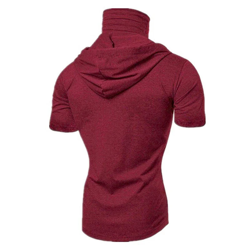 Mens Gym Thin Hoodie Short Sleeve Hoodies With Mask Sweatshirt Casual