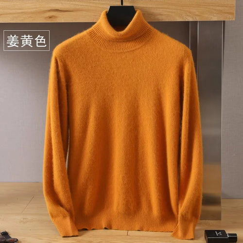 Men's 100% pure Mink velvet Cashmere Sweater High Lapels Pullovers