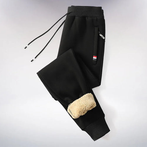 Winter Men's Cotton Tight Track Pants Fleece-Lined Thick Lambskin