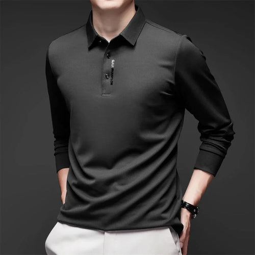 New Men's Business Casual Long Sleeved Shirt with Badge Solid Color
