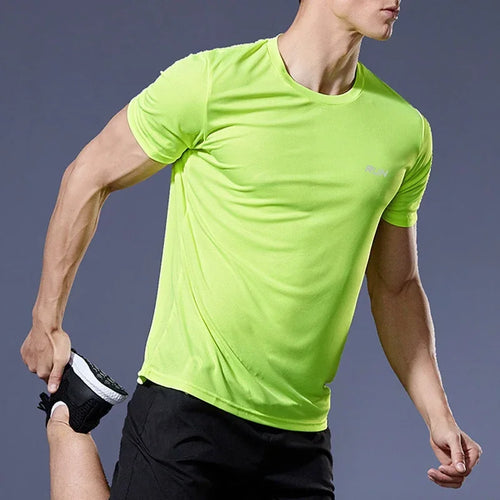 Summer High Elastic t-Shirt Men Breathable Ice Silk t Shirt Short