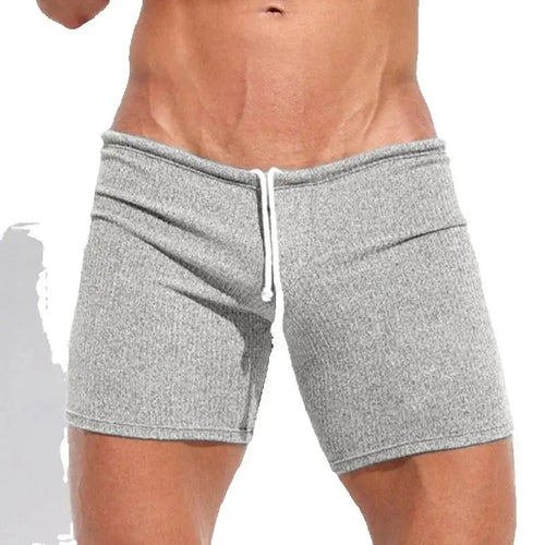 Summer Men's Shorts Casual Breathable Drawstring Shorts Solid-color