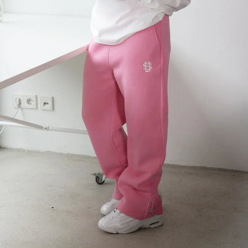 Autumn Drawstring Zipper Sweatpants Solid Color Casual High Street