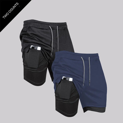Men's Double Layer Fitness Shorts Men Fitness Gym Training 2 in 1