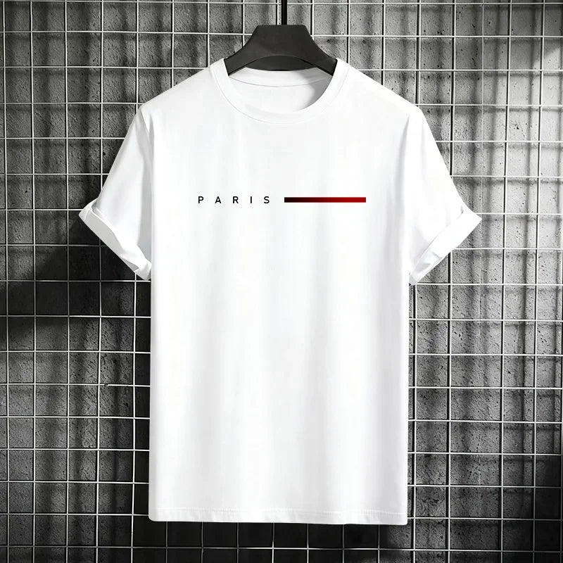 Men's 100% Cotton Summer Loose PARIS Creative Letter Print Casual Slim