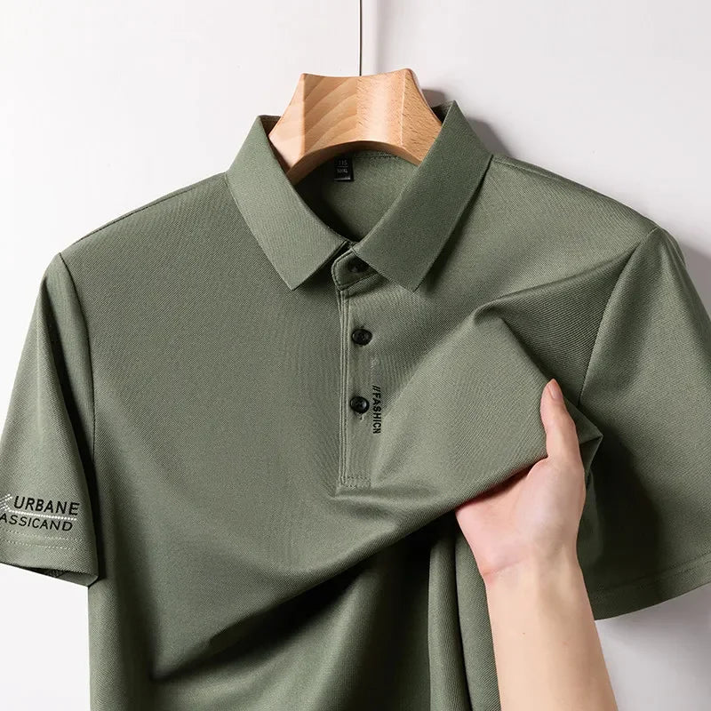 New Men's Business Casual Short Sleeved Shirt with Badge Solid Color
