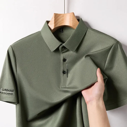 New Men's Business Casual Short Sleeved Shirt with Badge Solid Color
