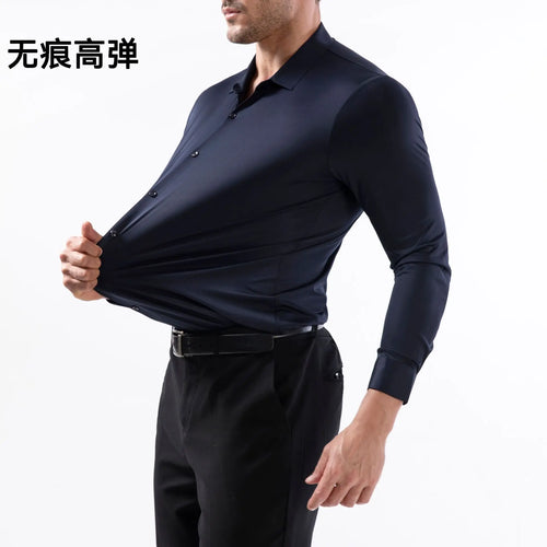 100 KG Non-Iron Four-way stretch Men's Long Sleeve Shirt Silky Foreign