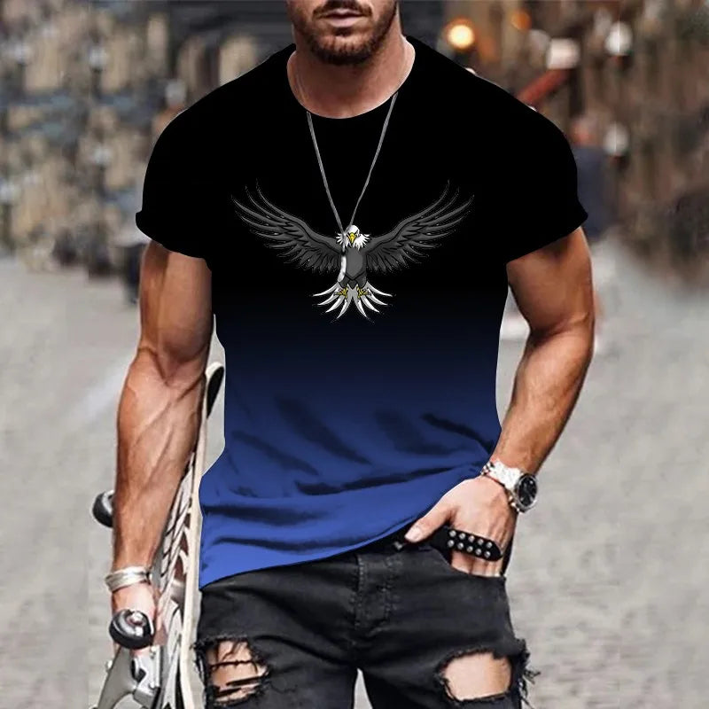 Men's gradient eagle 3D printed T-shirt summer outdoor leisure sports