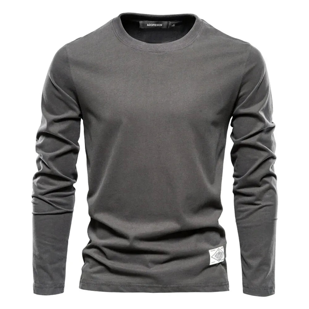 100% Cotton Long Sleeve T Shirt For Men Solid Spring Casual Mens
