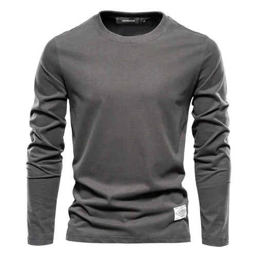 100% Cotton Long Sleeve T Shirt For Men Solid Spring Casual Mens
