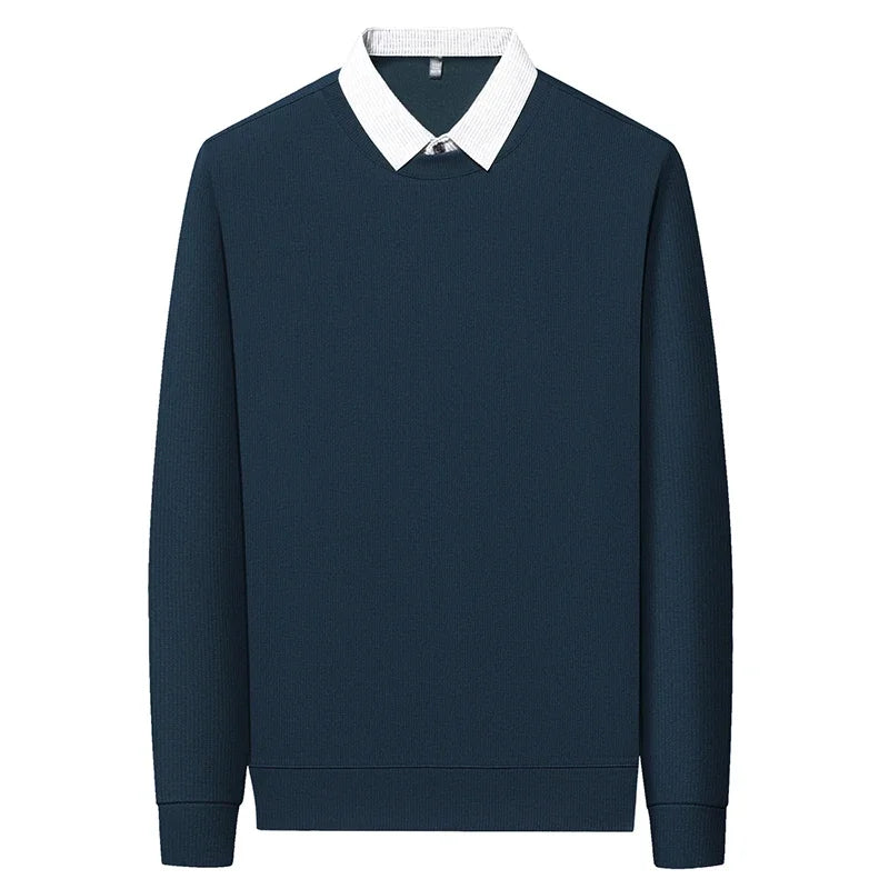 2025 New Men's Fake Two Piece Polo Shirt Casual Fashion Long Sleeve