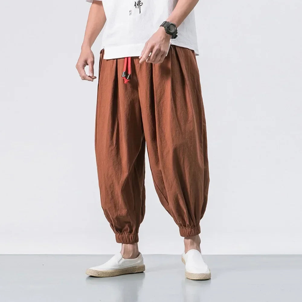 New Trendy Men Harem Pants Loose Oversized Style Cotton and Linen High