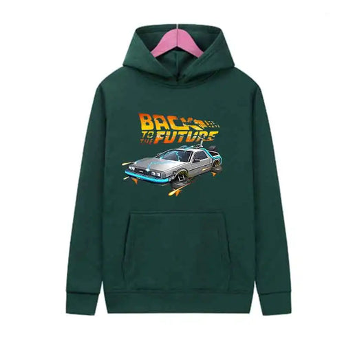 Back To The Future Retro DeLorean Car Print Hoodie Long Sleeve Tops