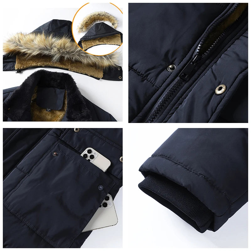 Men 2025 Winter New Windproof Fleece Warm Thick Jacket Parkas Coat Men