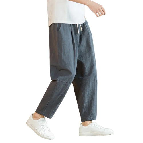 New Cotton Linen Mens Pants Casual Solid Color Breathable Streetwear