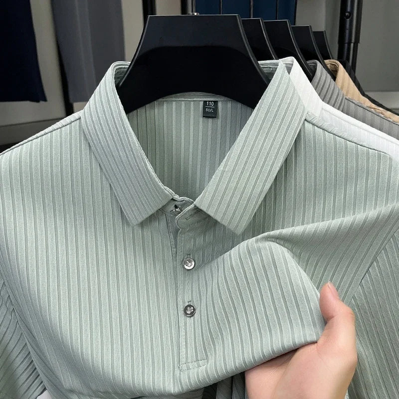 2025 New Men's Casual Fashion Striped Short Sleeved Collar Polo Shirt