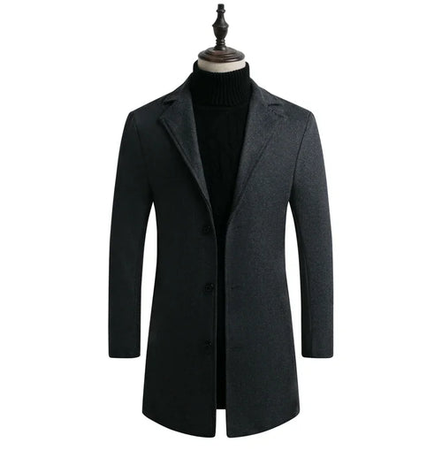 2024 Spring Autumn New Long Cotton Coat New Wool Blend Pure Color