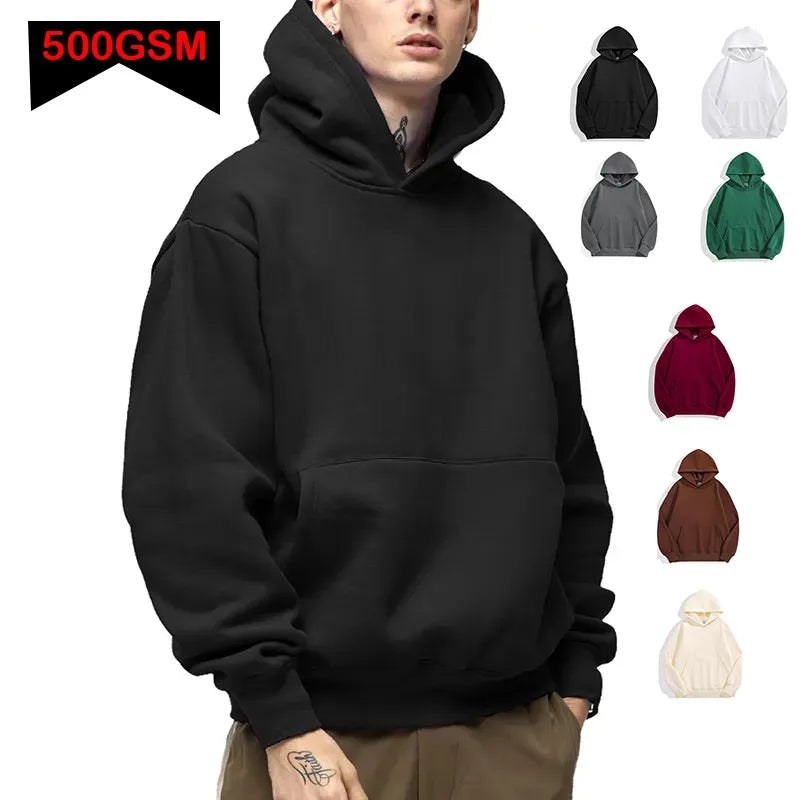 500GSM Heavy Weight Fashion Men's Hoodies New Autumn Winter Casual