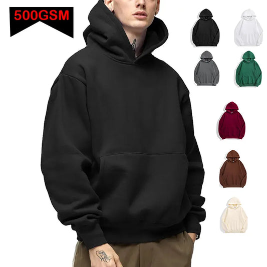 500GSM Heavy Weight Fashion Men's Hoodies New Autumn Winter Casual