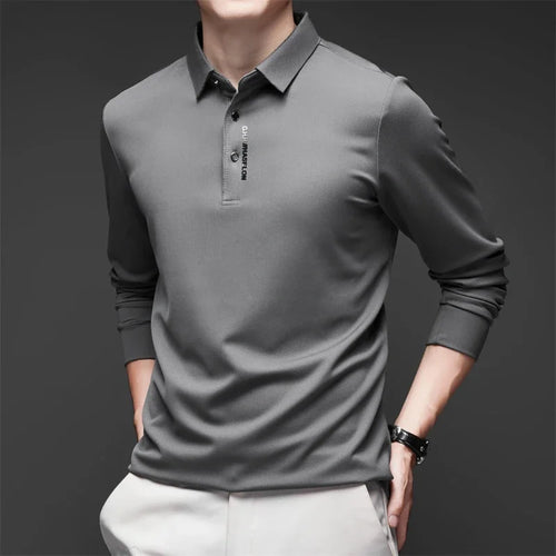 New Men's Business Casual Long Sleeved Shirt with Badge Solid Color