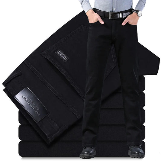 Spring Autumn Vintage Black Business Jeans Men Casual Straight Stretch
